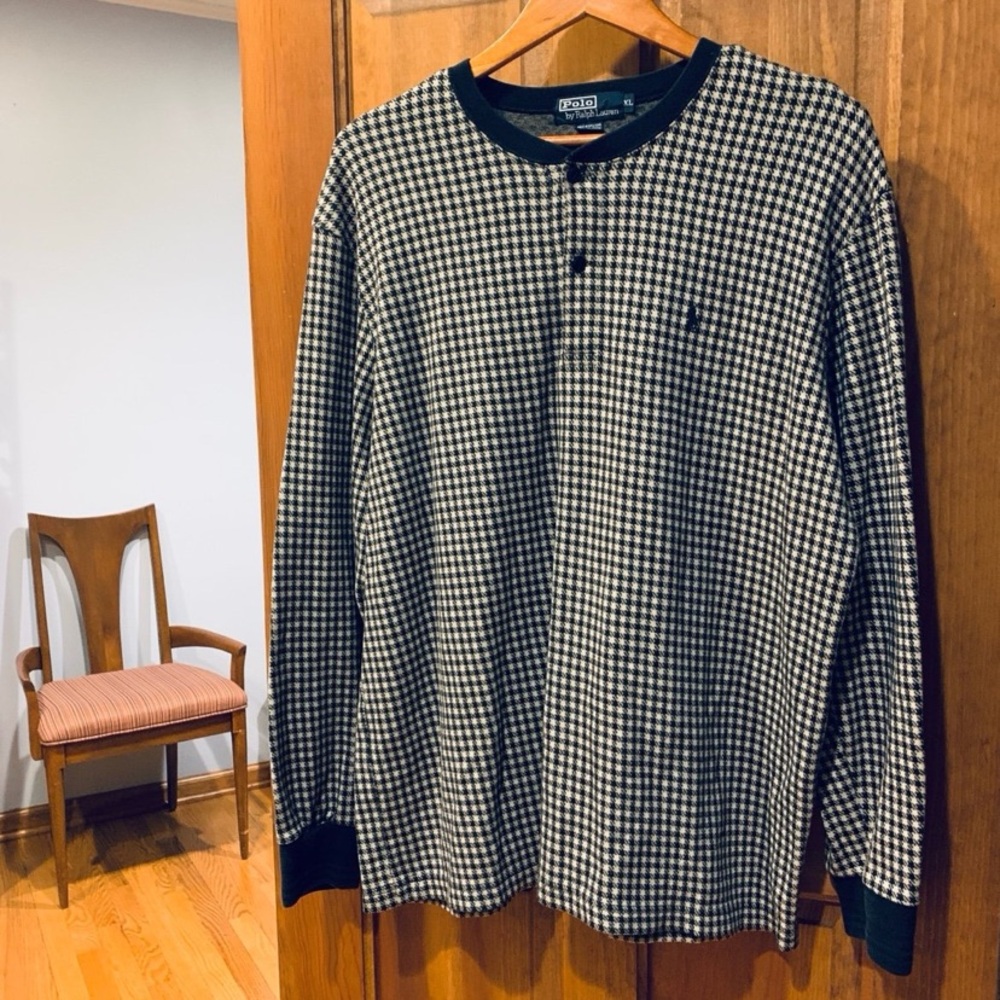 Vintage POLO RALPH LAUREN Houndstooth Long Sleeve Henley